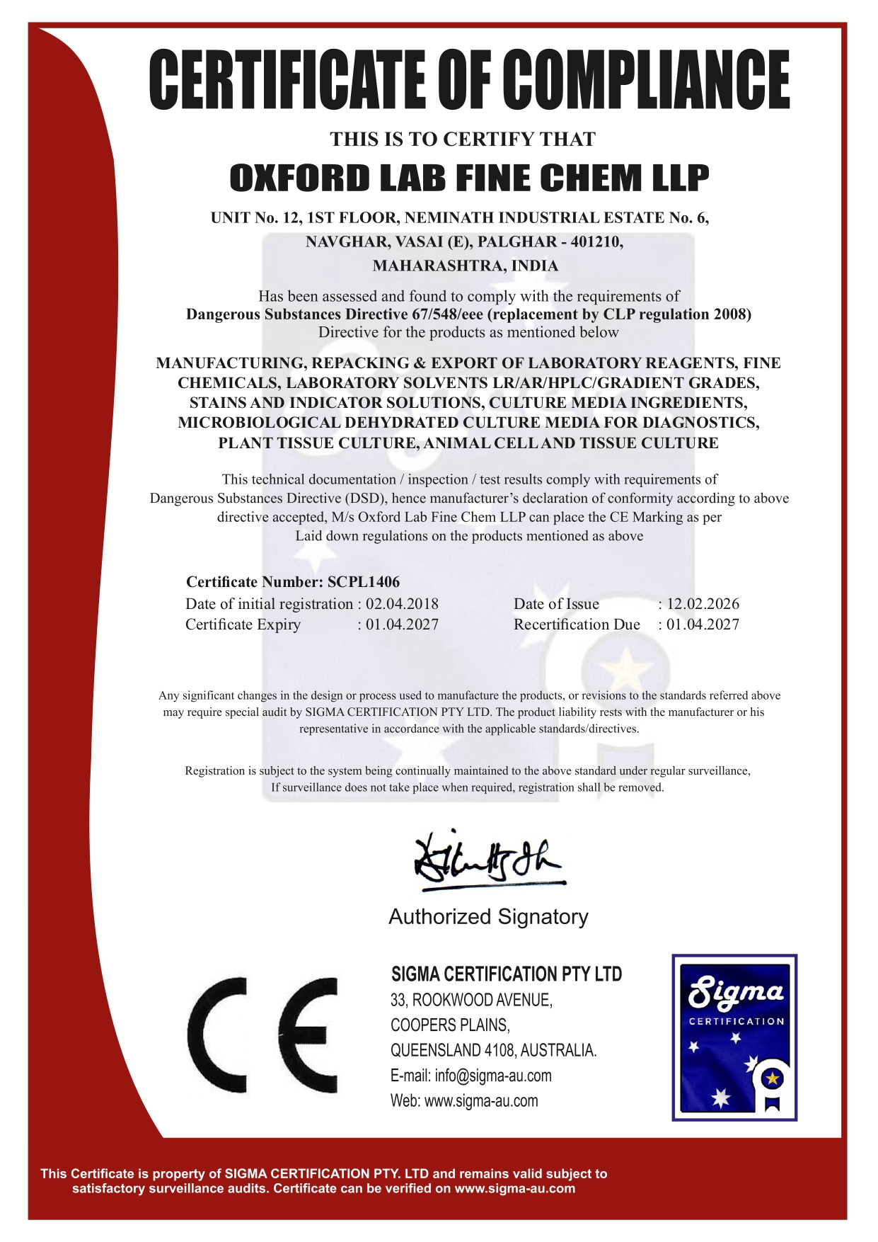 CE CERTIFICATE
